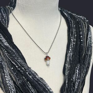 Glass brown mushroom pendant on ball chain necklace